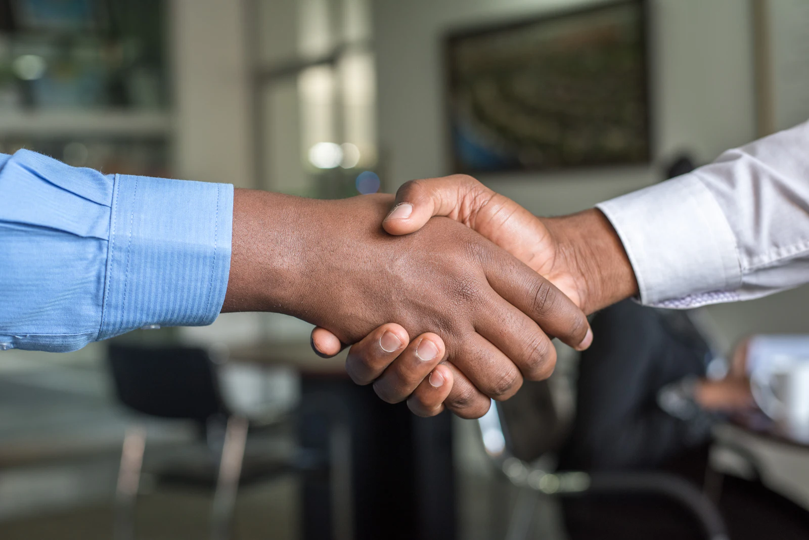 Two people shaking hands on a business deal